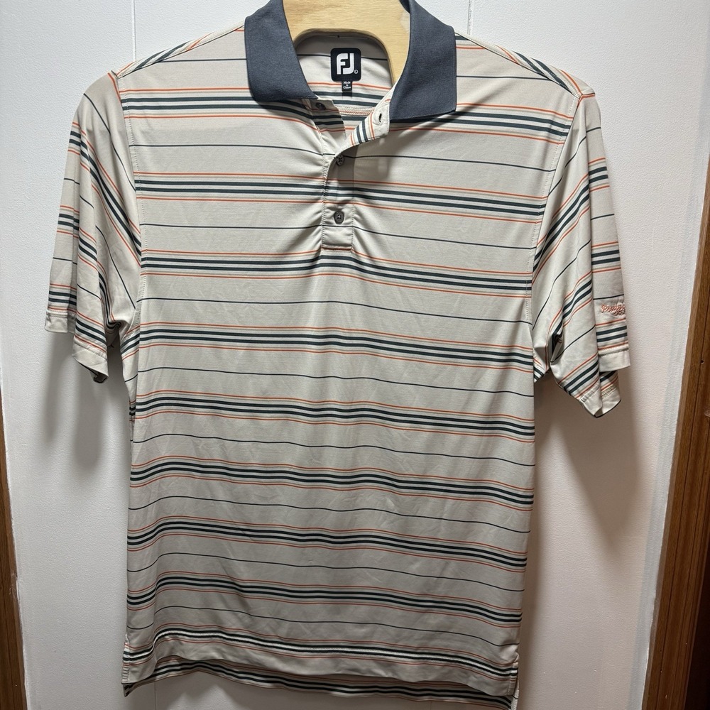 FootJoy Beige Striped Polo Shirt Men's Size‎ Large FJ Logo